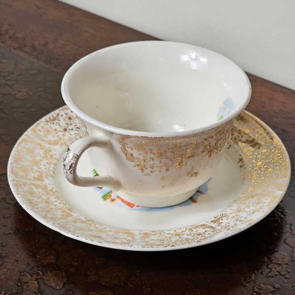 Stetson Vintage Porcelain Tea Cup Saucer Dutch Windmill Scene Gold Ornate Design - Picture 10 of 11